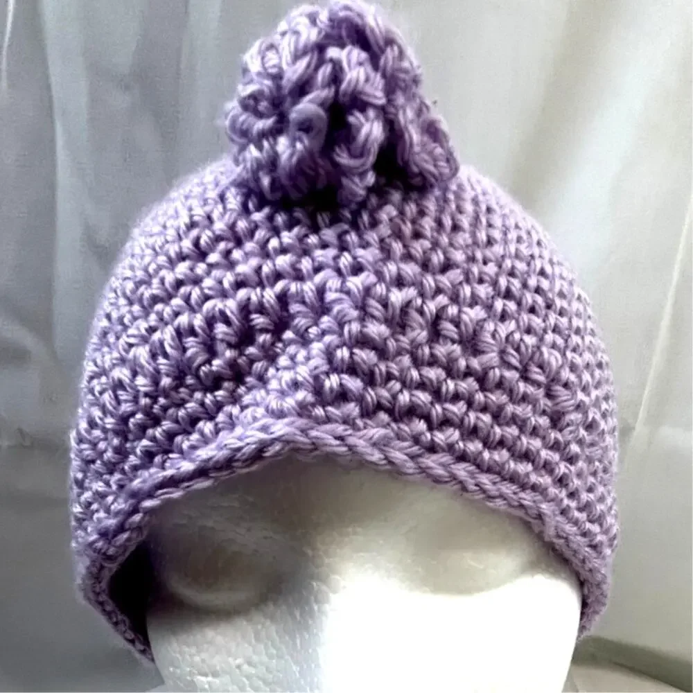 SKU2182 Handmade Crocheted Lilac Purple Beanie Cap Hat 10x7
